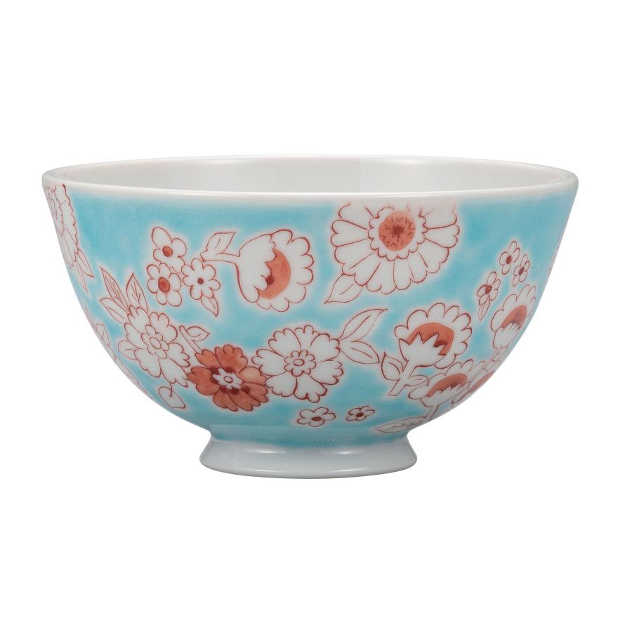 日本の伝統工芸品【九谷焼】 軽量飯碗 フラワーシャワー　水色